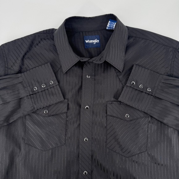 Wrangler Black Western Shirt Mens XL Pearl Snap Long Sleeve Striped Cowboy Rodeo - Picture 1 of 4